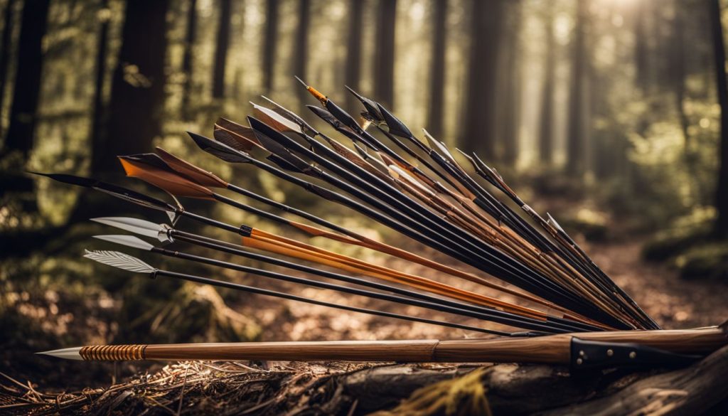 A well-matched lightest arrow and first bow set in a lush forest.